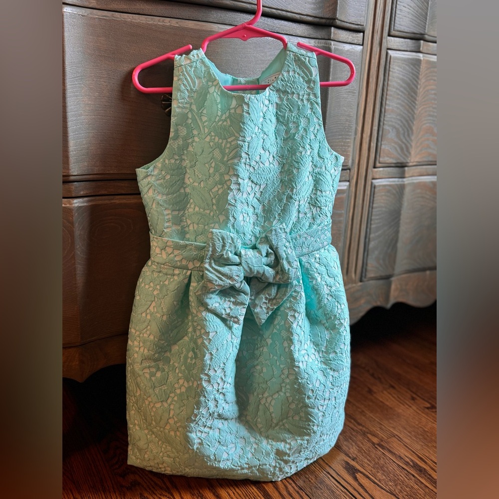 Girls turquoise eyelet dress, size 6